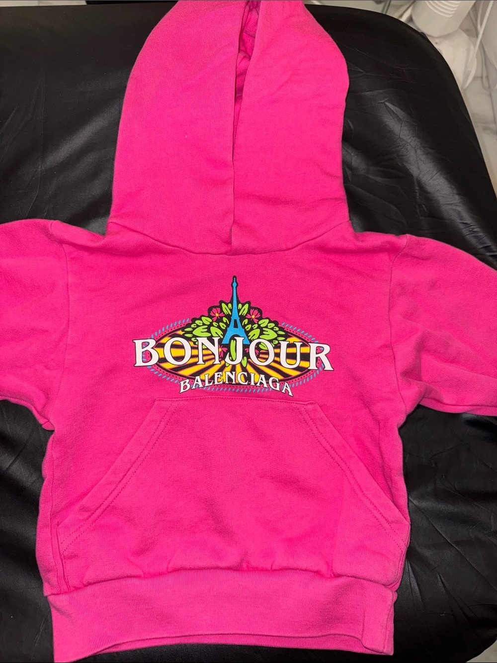 Balenciaga Bright Pink Bonjour Graphic Hoodie
